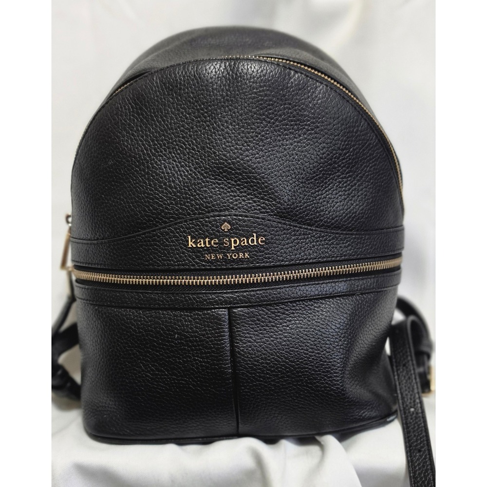 Kate Spade New York Karina Black Pebbled Leather Backpack Gold Hardware WKRU5946